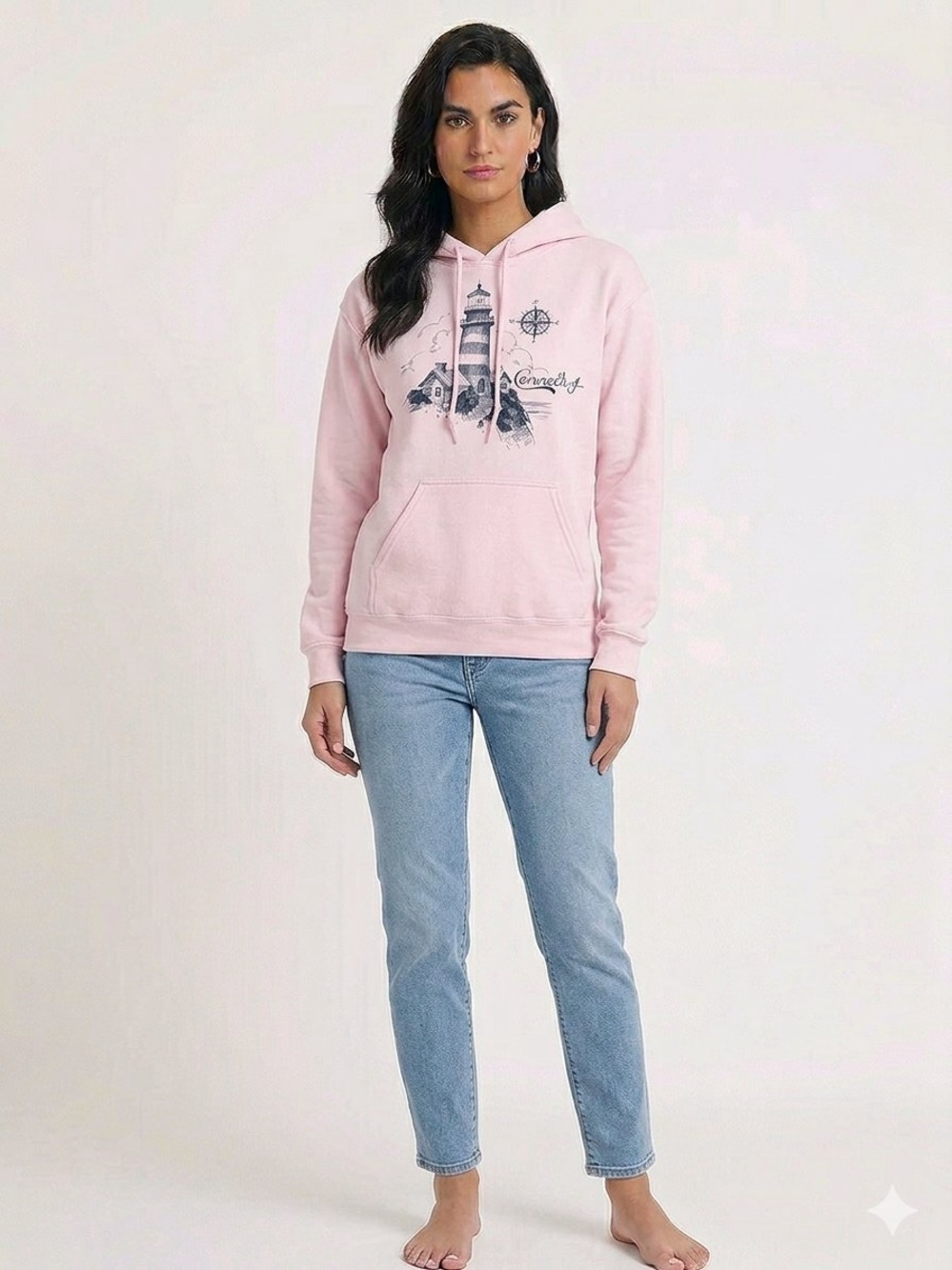 Gildan Light Pink Nautical Graphic Hoodie for Women